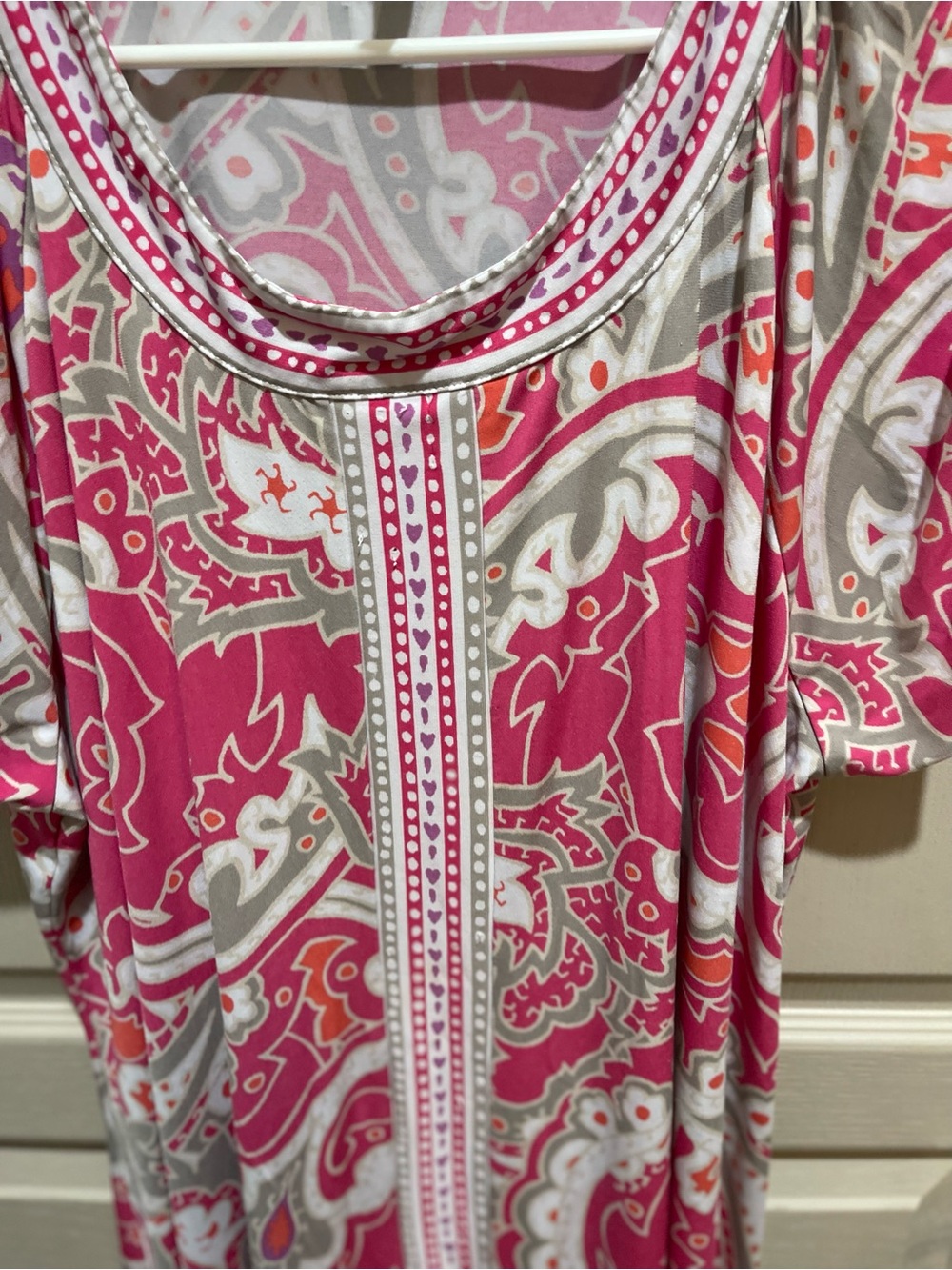 Madison Pink Paisley Midi Dress with Cream and Gray Accents - Picture 2 of 3